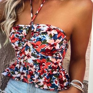 Floral halter open back top